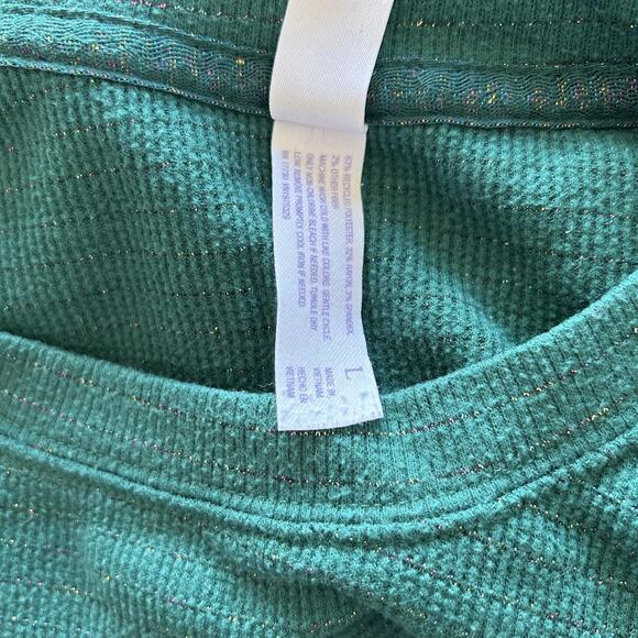 Stars Above Green Shimmery Stripe 2 Piece Christmas Pajama Set Women's Large - Picture 5 of 8